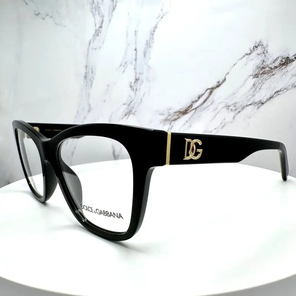 New Dolce&Gabbana Eyeglasses Black Square Gold Metal 55-18-145mm Glasses Frames